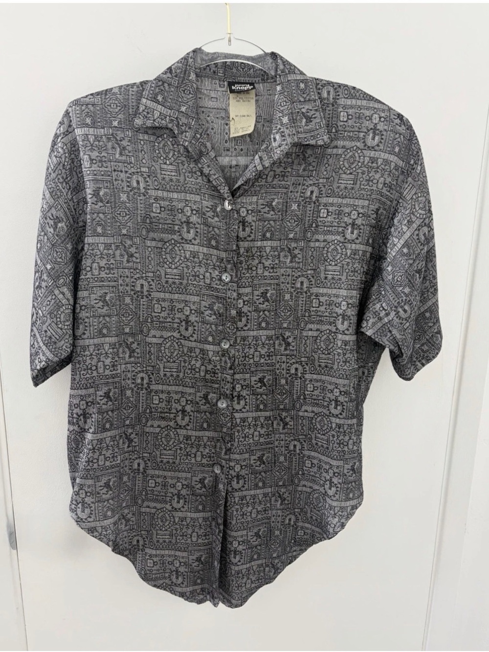 Vintage Judy Knapp California Gray Geometric Button-Up Shirt sz Small